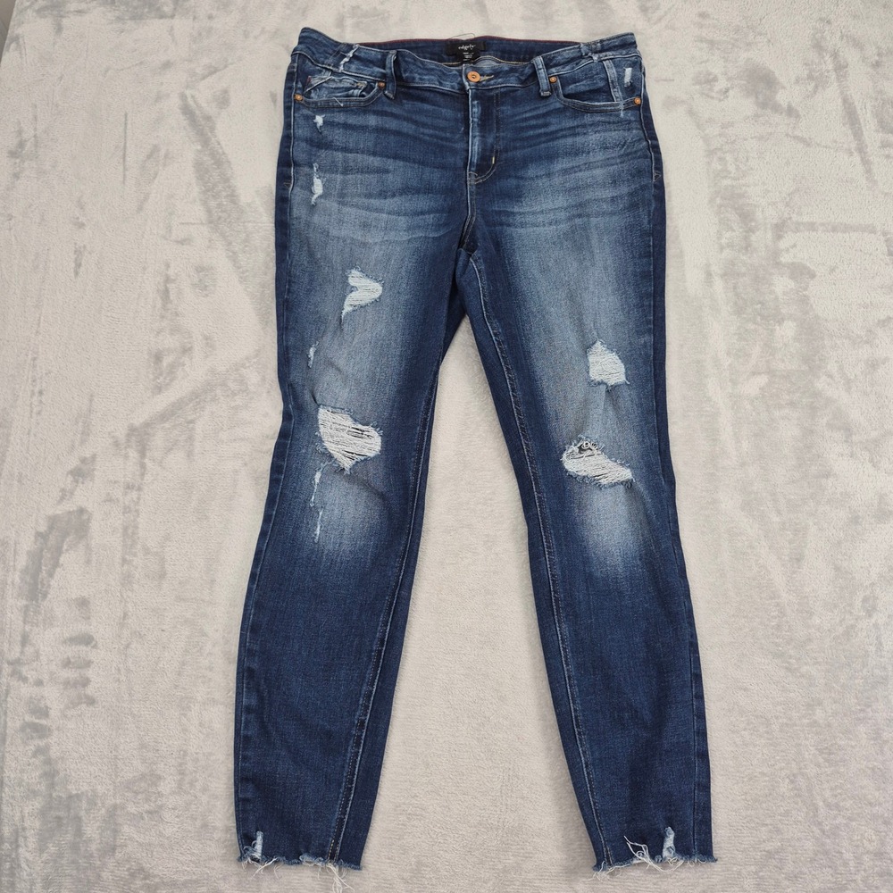 Edgely 16W High Rise Super Skinny Distressed Jeans Raw Hem Original Dark Plus